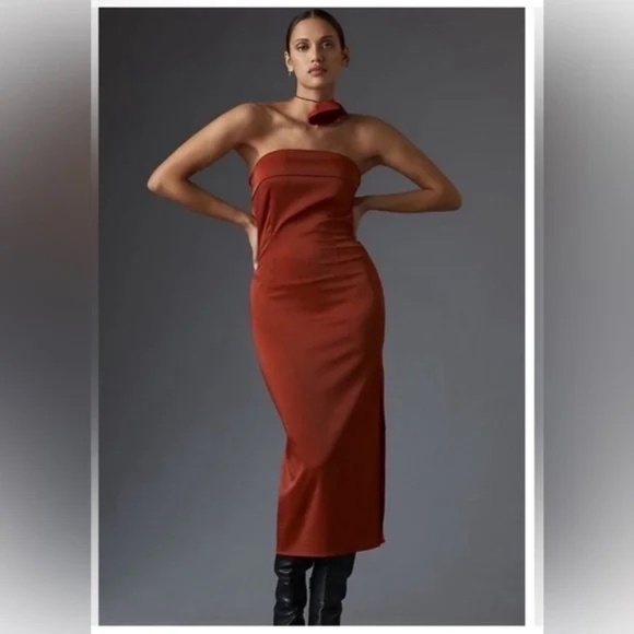 NWT Anthropologie "RED" Strapless Cowl Back Midi Dress XS - Picture 2 of 5